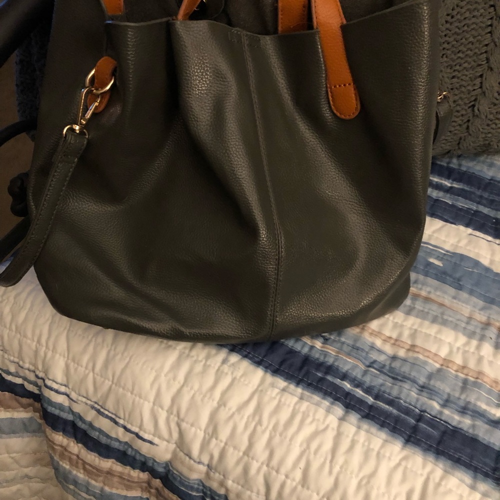 Cute gray and tan bucket bag